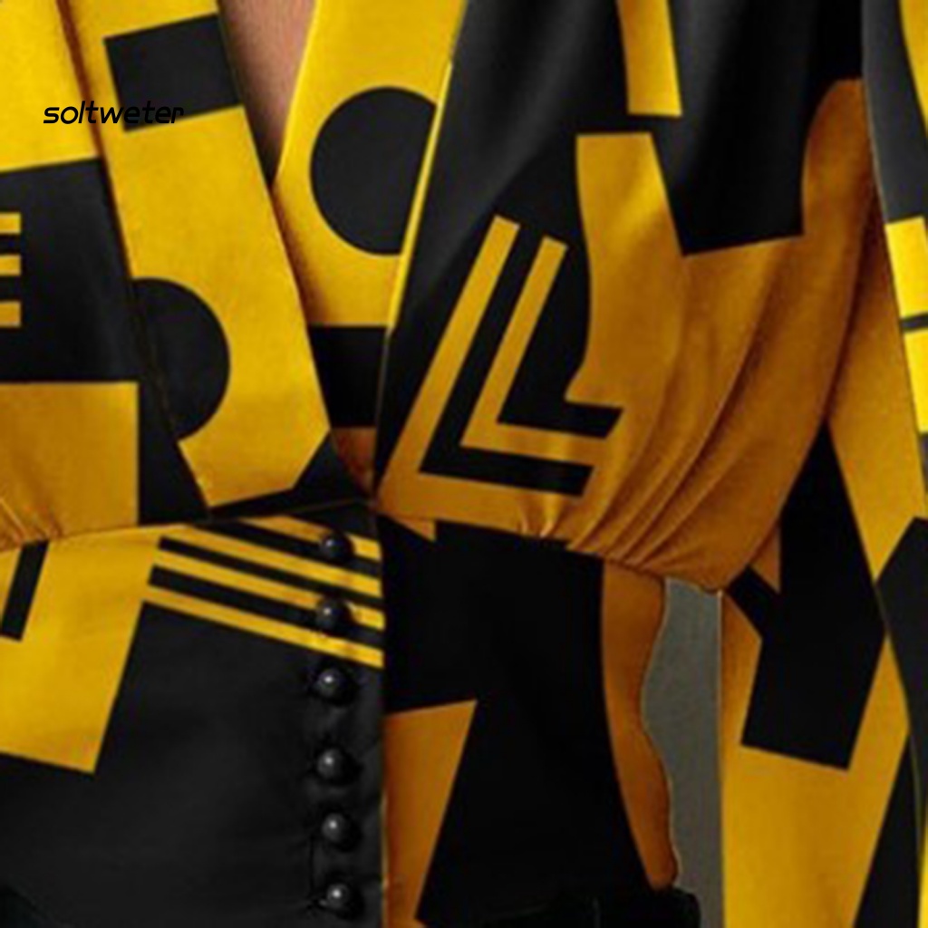 Áo Sơ Mi Croptop Tay Dài Phồng Cổ Chữ V Cài Nút In Họa Tiết Hoa Phong Cách Cổ Điển Thời Trang Cho Nữ