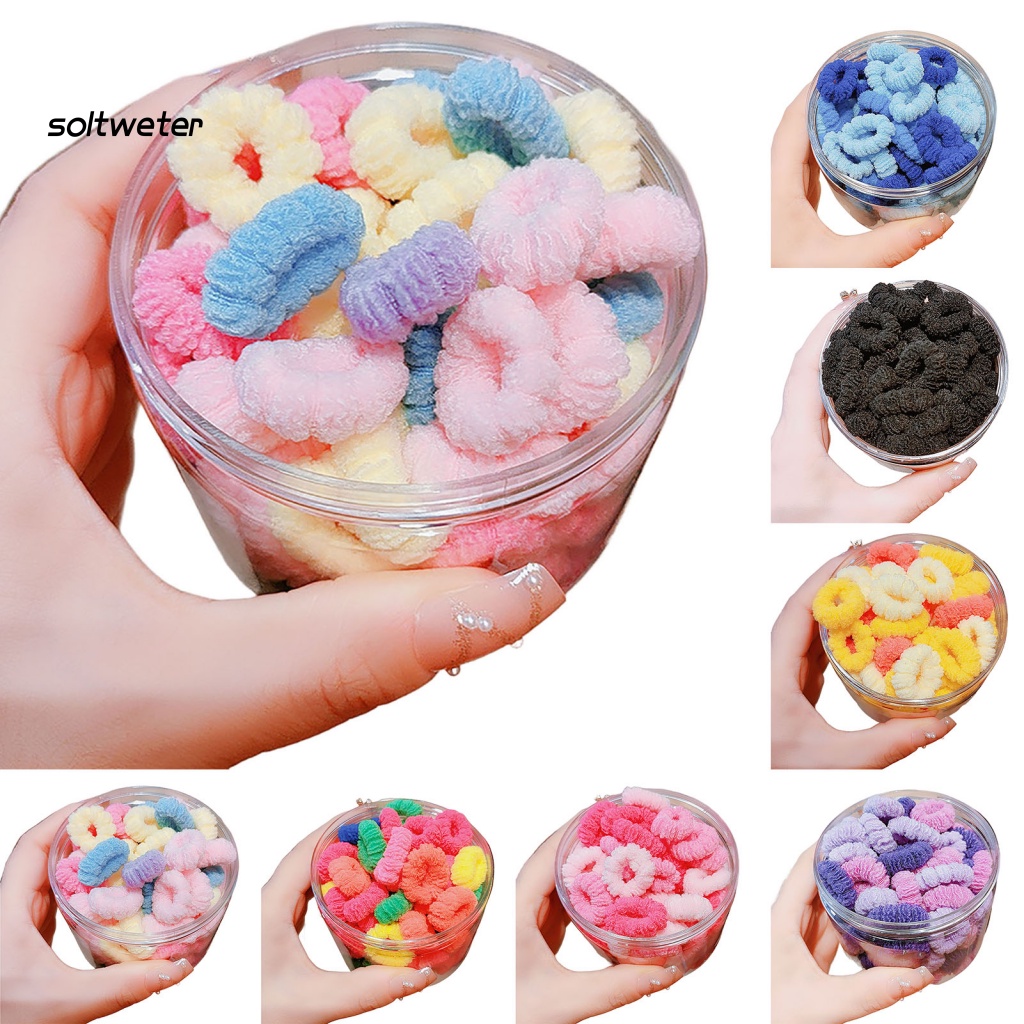 Bộ 100 Dây Buộc Tóc Co Giãn Tốt Mềm Mại Màu Sắc Ngọt Ngào Có Thể Tái Sử Dụng