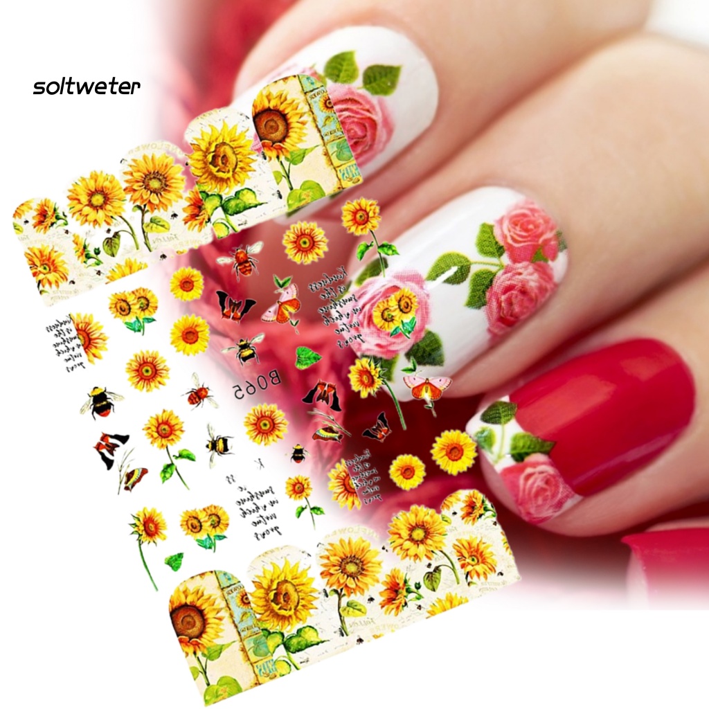 Bộ 12 Miếng Dán Trang Trí Móng Tay Hình Hoa Hướng Dương Mini