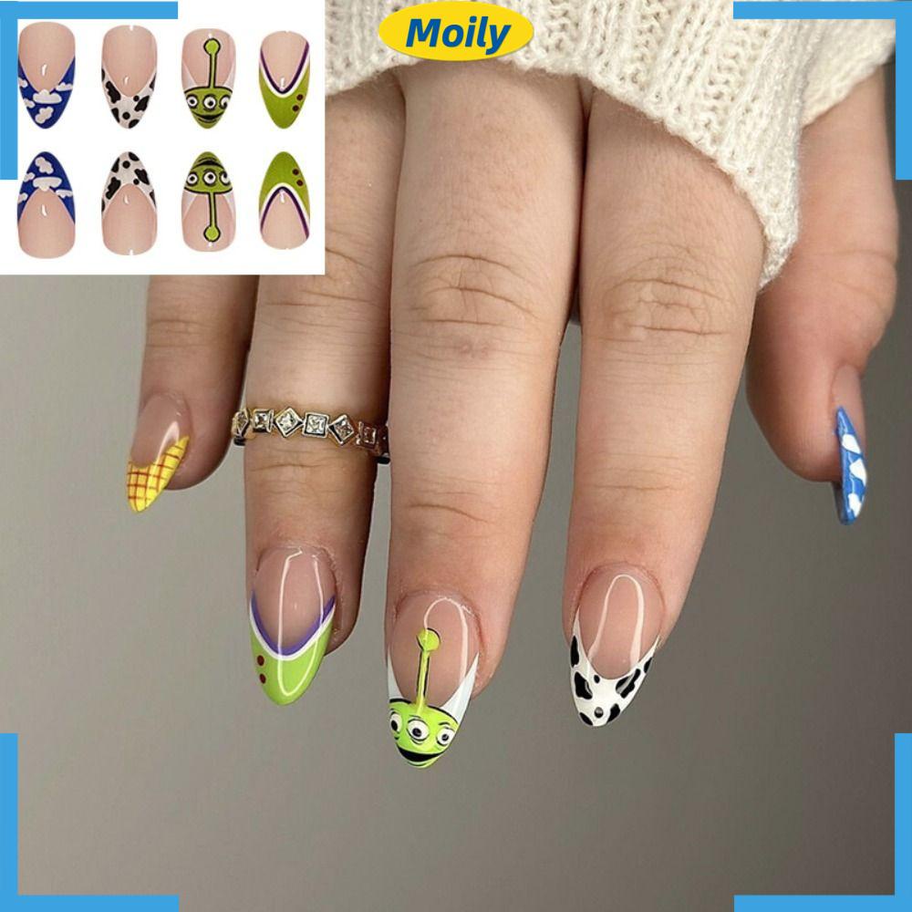 MOILYVN Bộ Móng Tay Giả Đầu Nhọn Có Thể Tháo Rời Che Phủ Toàn Diện Họa Tiết Halloween Cho Nữ