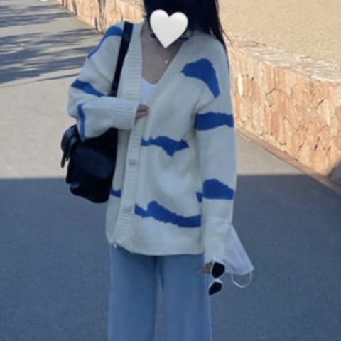 Áo Khoác Cardigan Dáng Rộng Họa Tiết Kẻ Sọc Thời Trang Cho Nữ