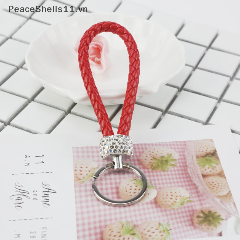 Dây Da Bện Đính Kim Cương Nhân Tạo Kèm Móc Khóa / Điện Thoại / Túi Xách