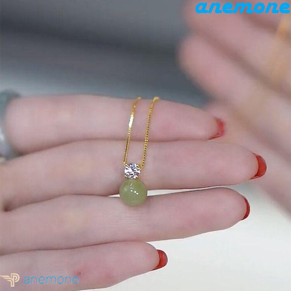ANEMONE Vòng Cổ Choker Đính Đá Ngọc Bích Phong Cách Cổ Điển Cho Nữ