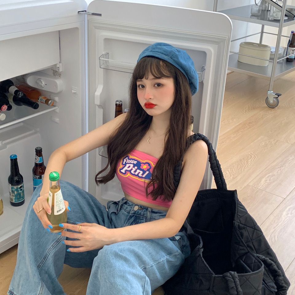 Áo Lửng Hai Dây In Chữ Phong Cách Pháp Gợi Cảm Hàng Mới Dành Cho Bạn Nữ