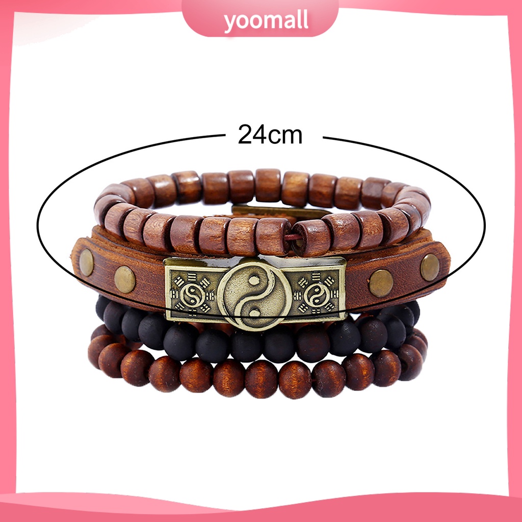 Bộ 4 Vòng Tay Da Xỏ Hạt Đơn Giản Nhiều Lớp Dễ Sử Dụng