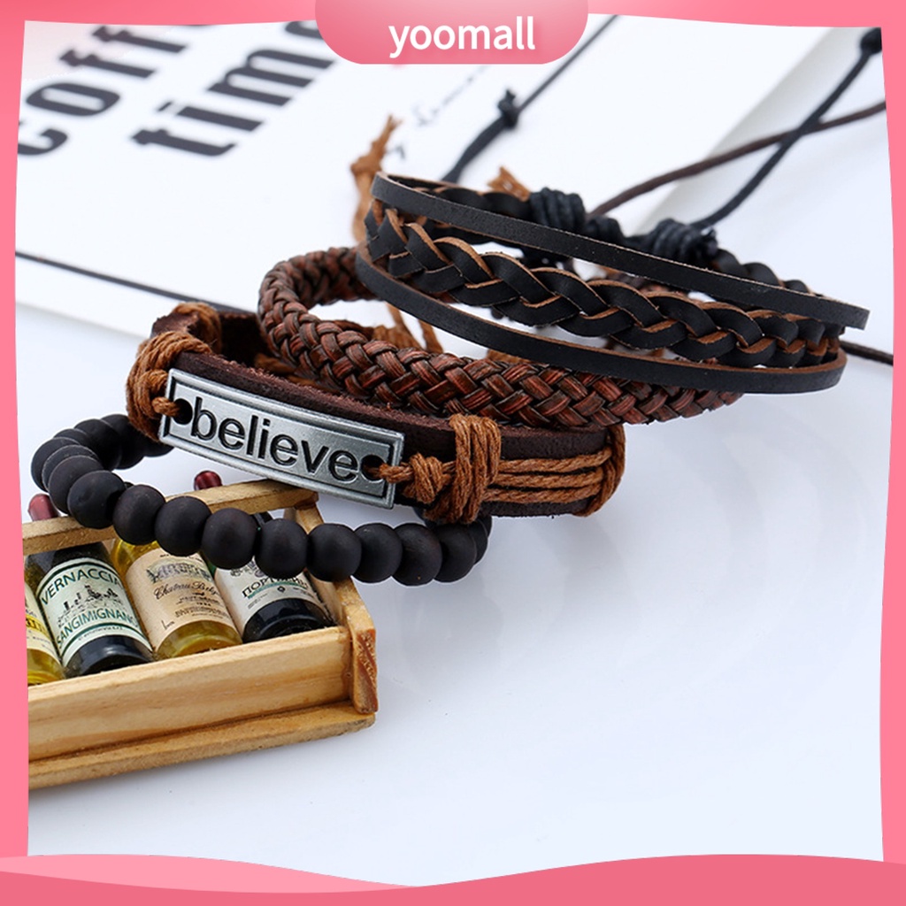 Set 4 Vòng Tay Giả Da Thời Trang Cho Nam