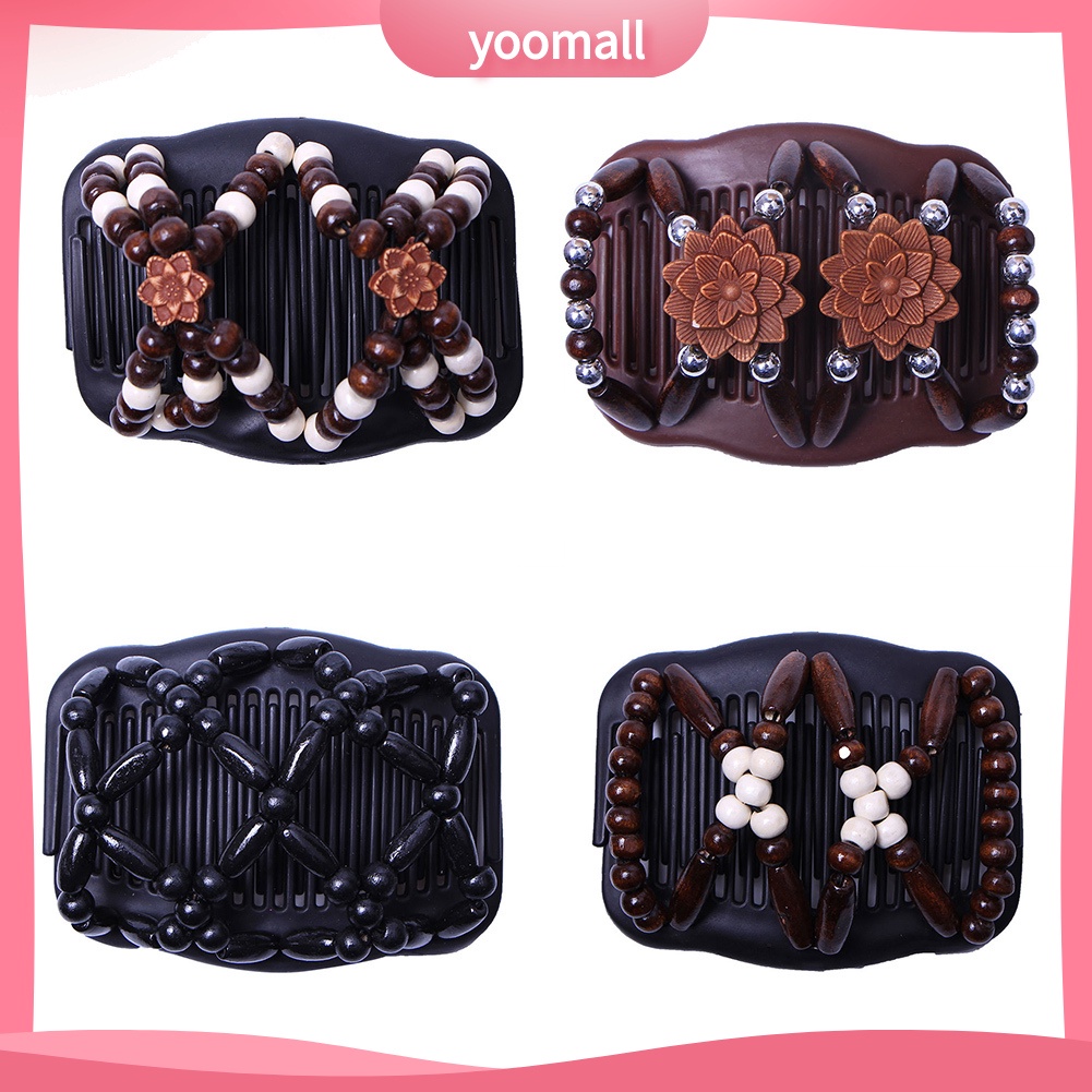 Lược Cài Tóc Đính Hạt Gỗ Đôi Tạo Kiểu Tóc Thời Trang Cho Nữ