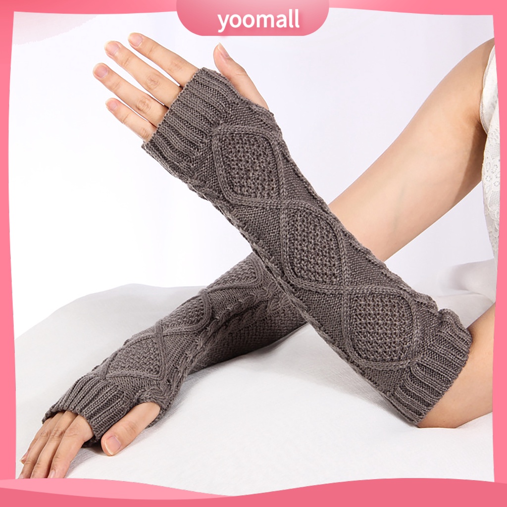 1 Đôi Găng Tay Len Dài Hở Ngón Giữ Ấm Thiết Kế Đục Lỗ Thời Trang Cho Nữ