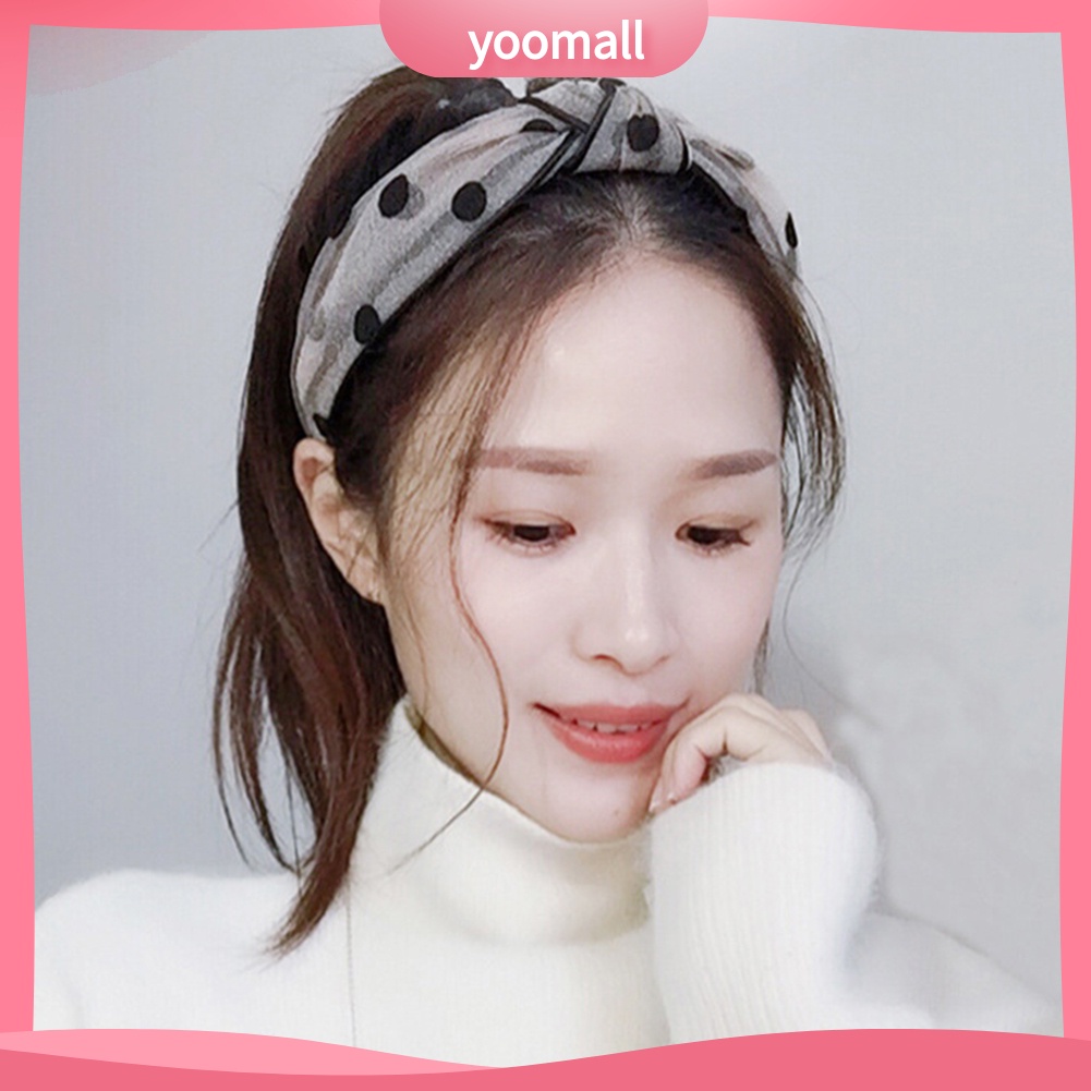 Băng Đô Cài Tóc Thắt Nút Họa Tiết Chấm Bi Phong Cách Vintage Cho Nữ