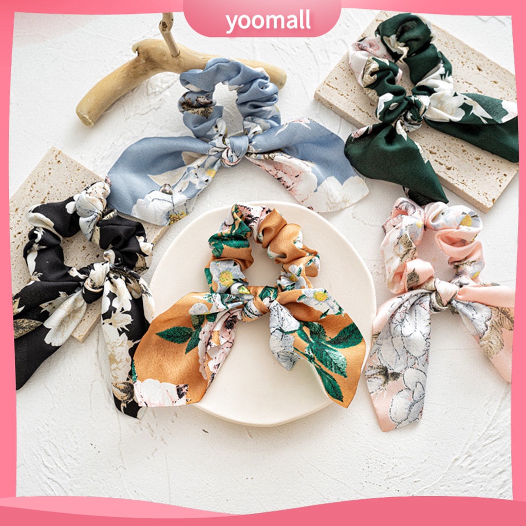 Dây Buộc Tóc Vải Satin Mềm Mịn In Họa Tiết Hoa Xinh Xắn