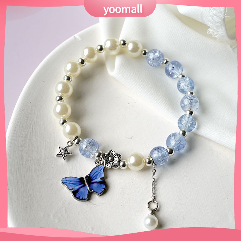[YM] Vòng Tay Chuỗi Hạt Hình Bướm Màu Sáng Lâu Trôi Làm Quà Tặng Trang Sức Cho Nữ