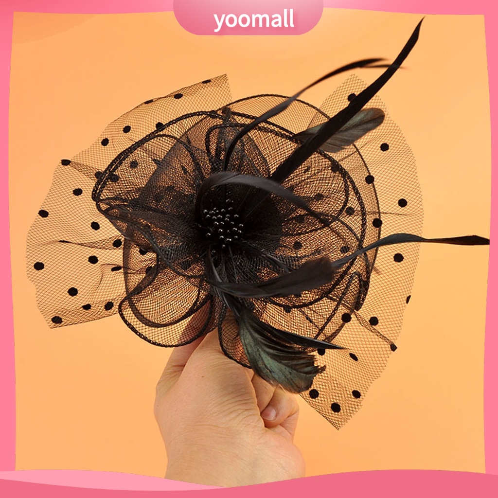 Băng Đô Cài Tóc Phối Lưới Đính Lông Vũ Thời Trang Cho Cô Dâu