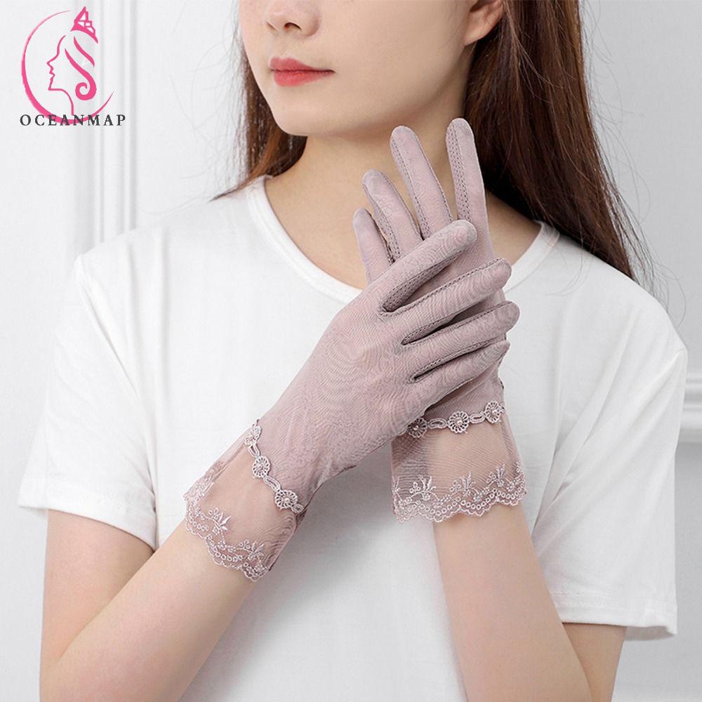 OCEANMAP Găng Tay Lái Xe Bằng Lụa Mỏng Phối Ren Toàn Diện Cho Nữ