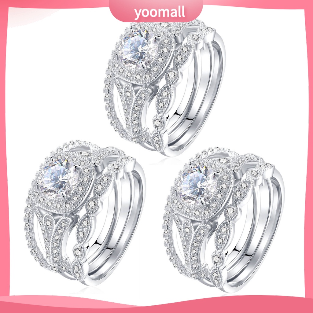 Bộ 3 Nhẫn Đính Hôn Đính Đá Lấp Lánh Tinh Tế Sáng Tạo Phổ Biến