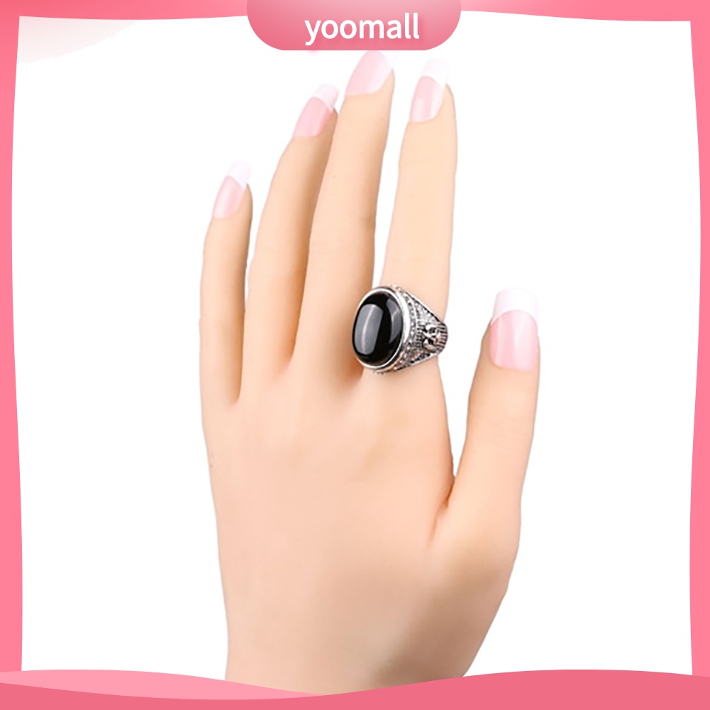 Nhẫn Nam Đính Đá Đen Phong Cách Vintage Cá Tính