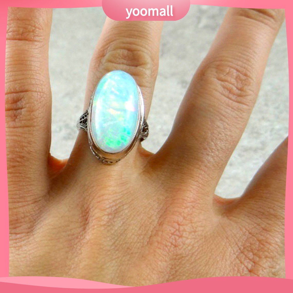 Nhẫn Đính Hôn Đính Đá Opal Nhân Tạo Lớn Phong Cách Vintage Dành Cho Nữ