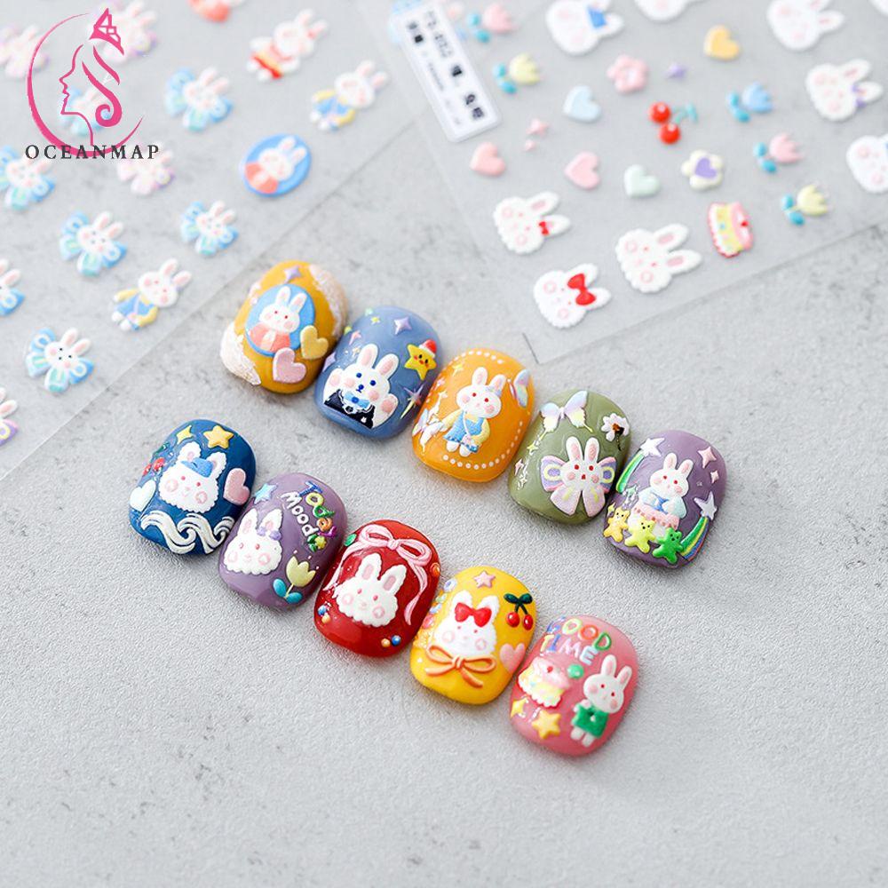 OCEANMAP Miếng Dán Trang Trí Móng Tay Họa Tiết Hoạt Hình Phong Cách Giáng Sinh