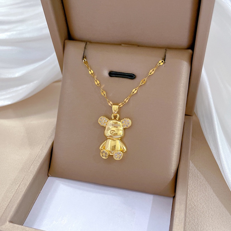 Dây Chuyền Thép Titan Nhẹ Hình Gấu Đính Kim Cương Dễ Thương Đẹp Mắt