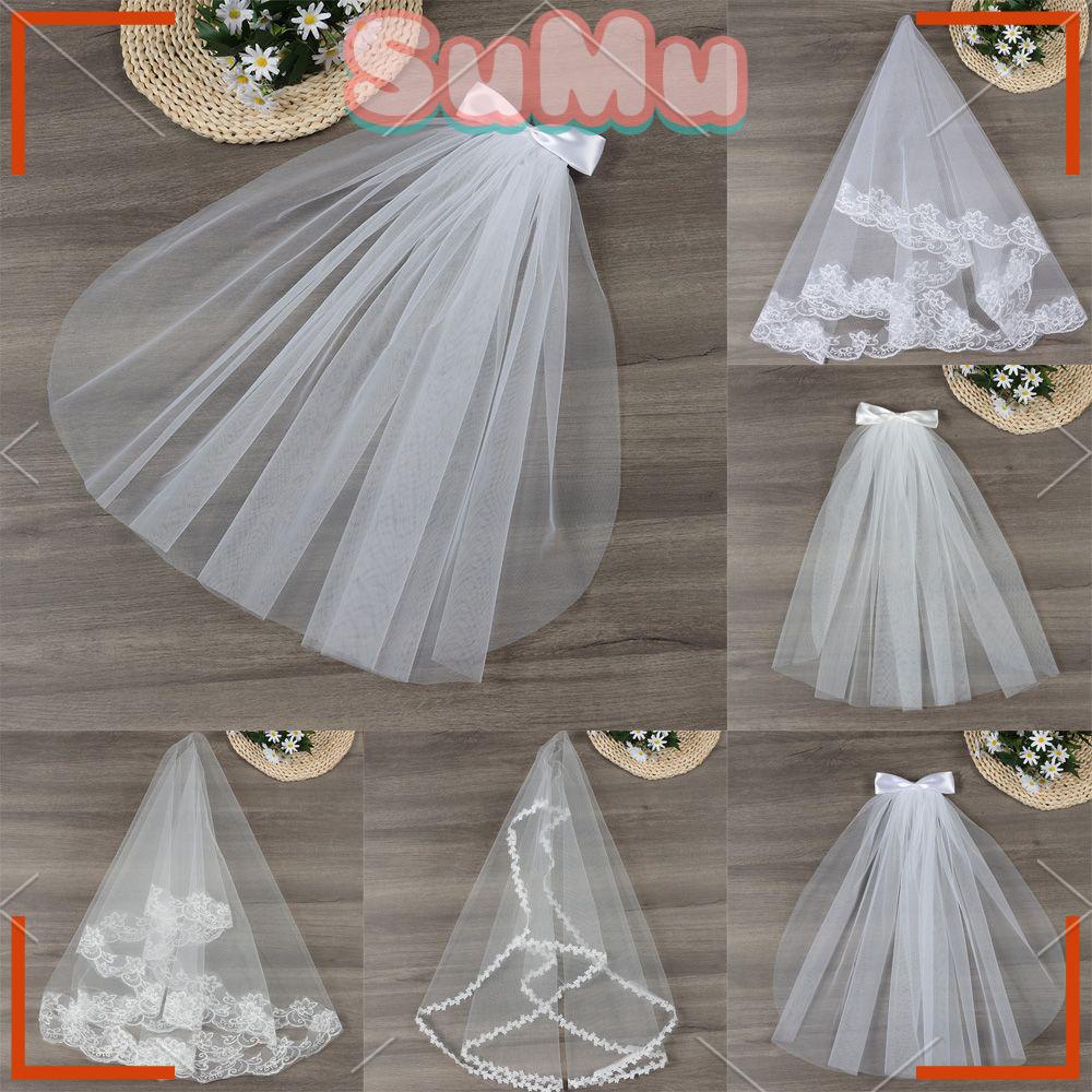 SUMU Mạng Che Mặt Hai Lớp Màu Trắng Ngà Thanh Lịch Kèm Lược Cho Cô Dâu