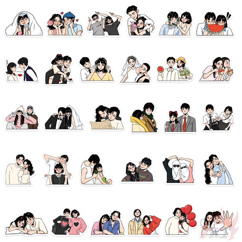 ❉ Cặp Đôi Ngọt Ngào. Miếng Dán Hướng Dẫn Ánh Sáng Tình Yêu Series 01 ❉ Bộ 60 Sticker Chống Thấm Nước Họa Tiết Doodle Hợp Thời Trang