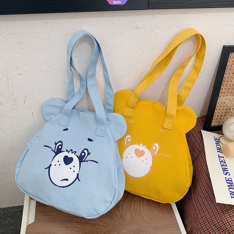 Túi Tote Đeo Vai / Xách Tay Bằng Vải Bạt Kích Thước Lớn In Họa Tiết Gấu Hoạt Hình Nhật Hàn Dễ Thương Cho Nữ