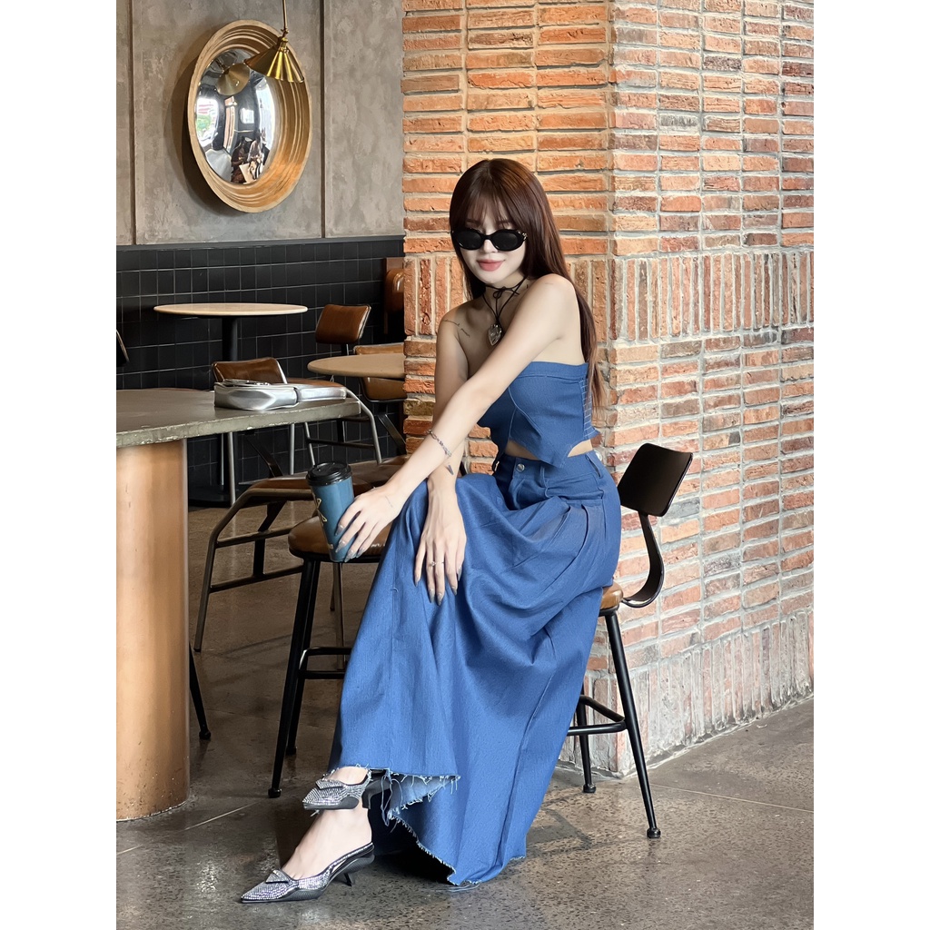 SÉT ÁO CÚP + CHÂN VÁY DENIM  - KT04819