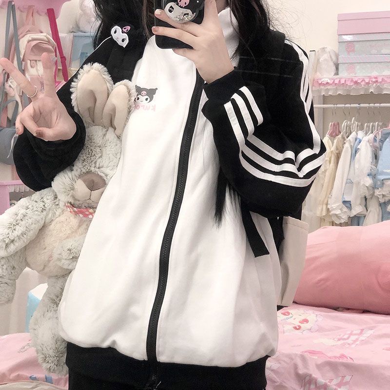 Áo Khoác Bóng Chày Phối Khóa Kéo Kiểu Nhật Bản Dễ Thương Thời Trang Xuân Thu Cho Nữ