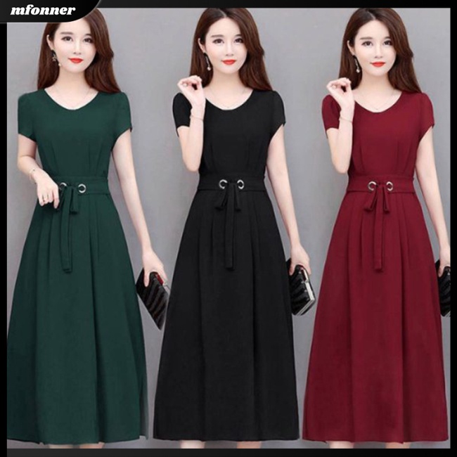 Đầm Midi Tay Ngắn Cổ Tròn Dáng Rộng Cỡ Lớn Thời Trang Mùa Hè Xinh Xắn Cho Nữ