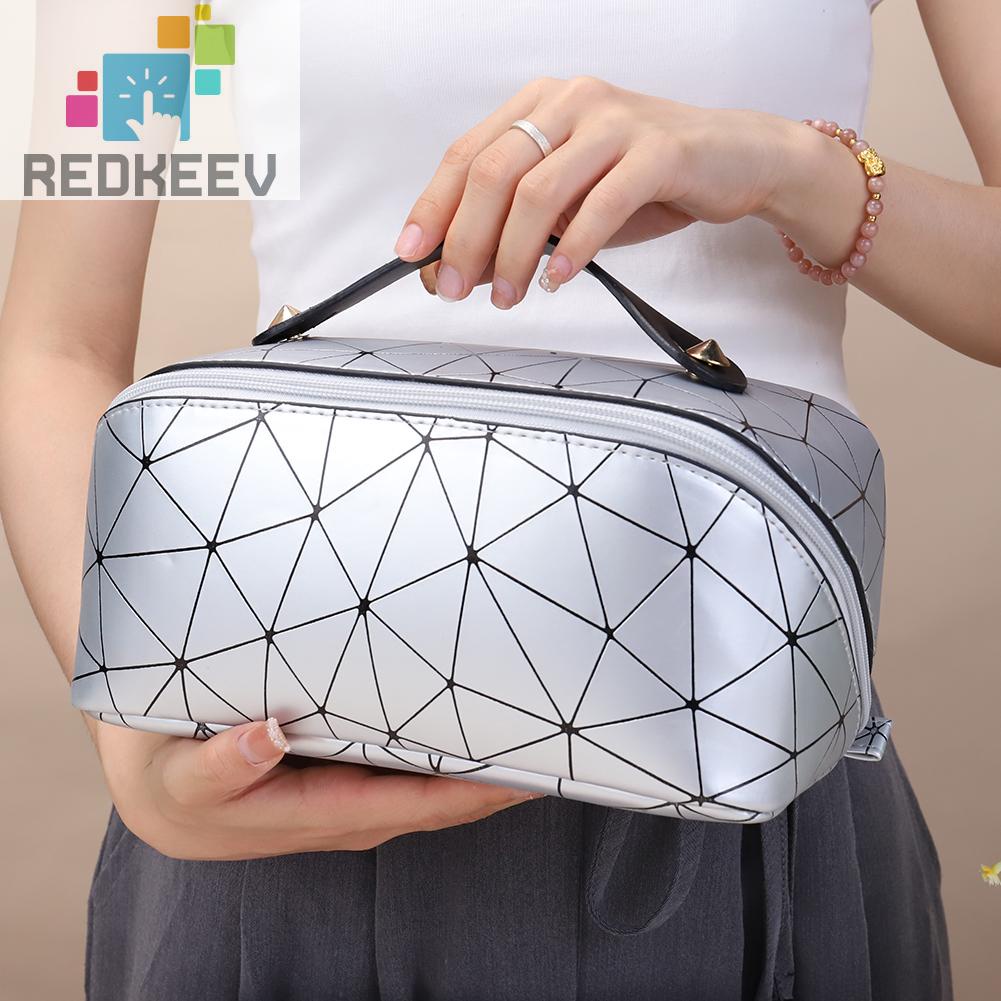 Túi Da PU Đựng Mỹ Phẩm Đa Năng Họa Tiết Lưới Hình Thoi
