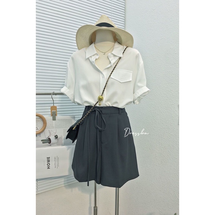 Áo Sơ Mi Tay Ngắn Có Túi Màu Trơn Phong Cách Hàn Quốc Thời Trang Mùa Hè Mới Cho Nữ