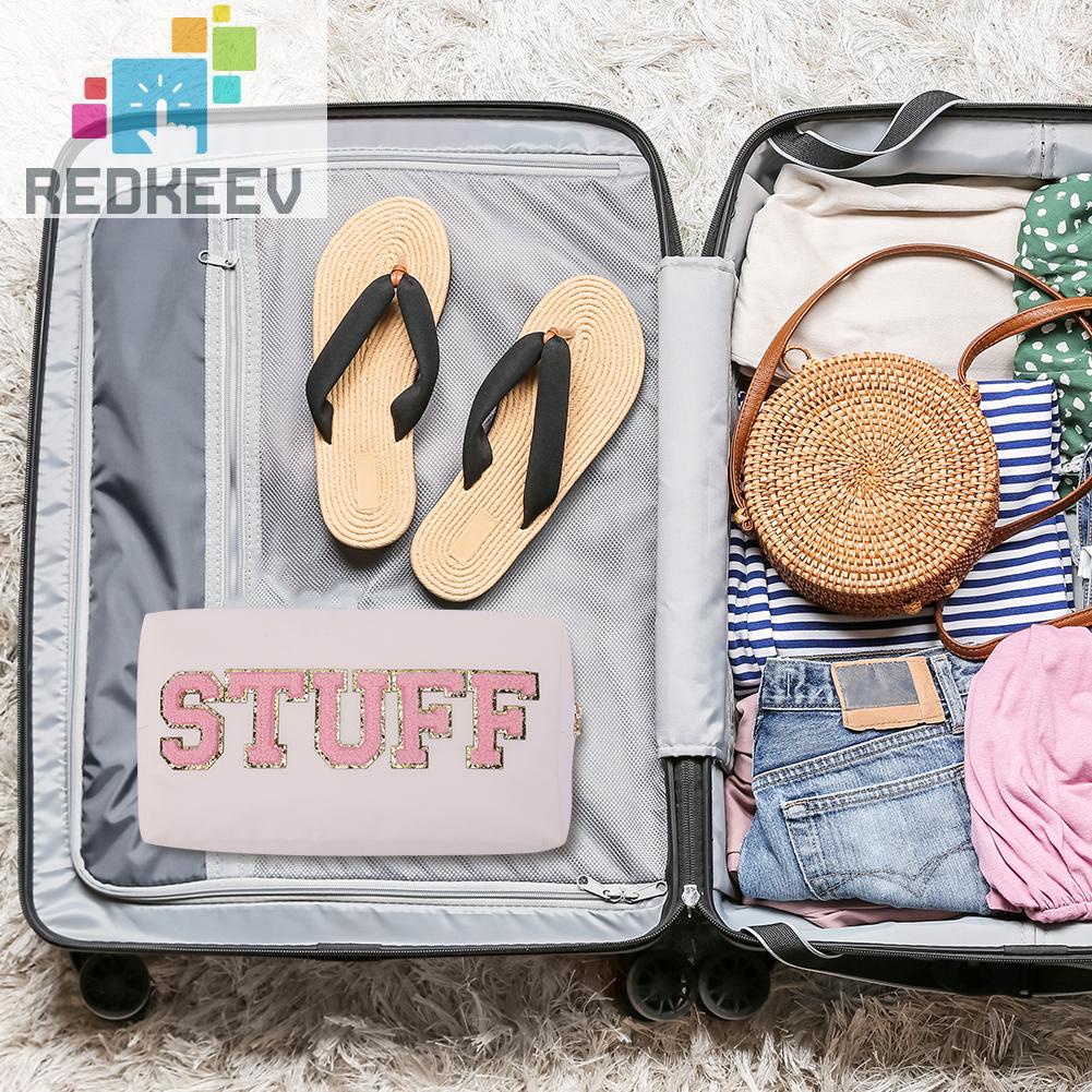 Túi Đựng Mỹ Phẩm Da PU Đa Năng Có Khóa Kéo In Chữ Thời Trang Cho Nữ