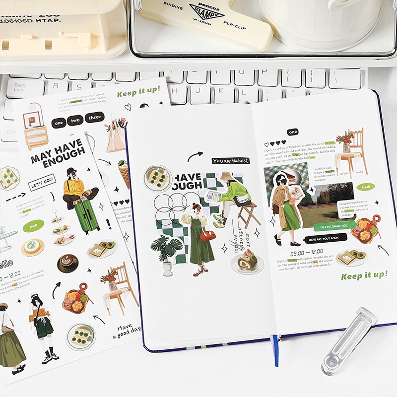 Hình dán sticker trang trí sổ tay Mori Girl 2 tấm