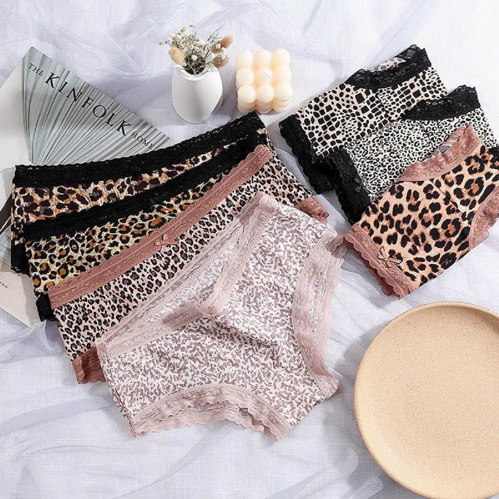 S18 Set 10 quần su lụa băng lạnh mát mịn, trơn hoạ tiết da beo, da béo phối viền ren, cao cấp