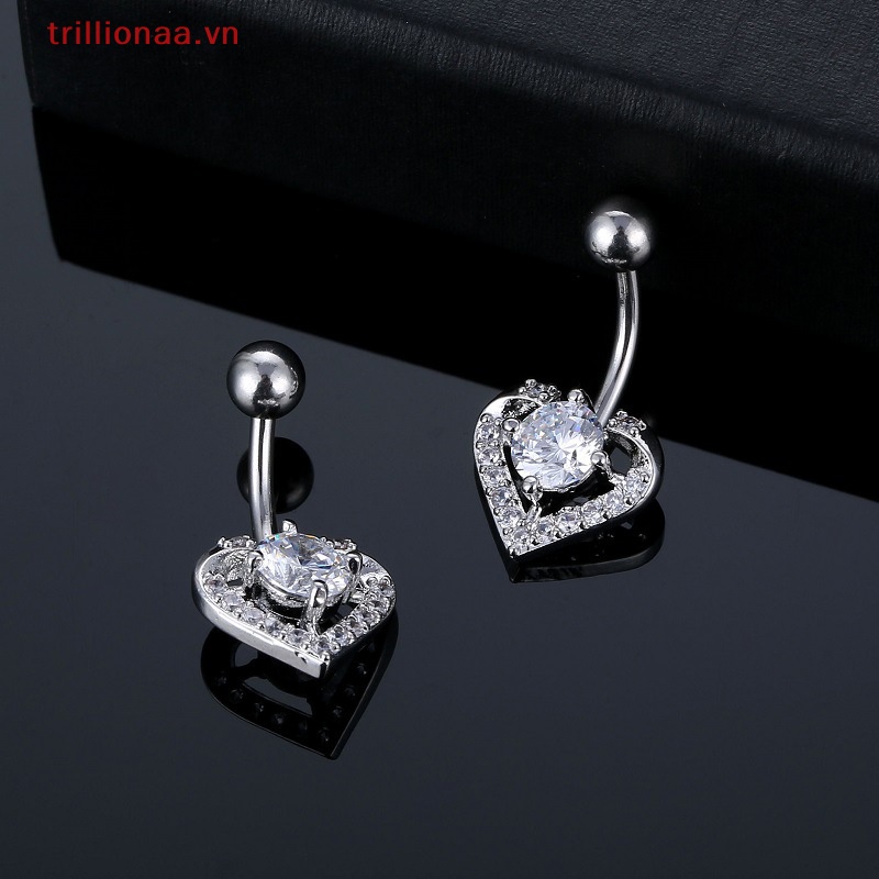 Khuyên RốN HìNh Tim ĐíNh Đá BằNg ThéP Không Gỉ