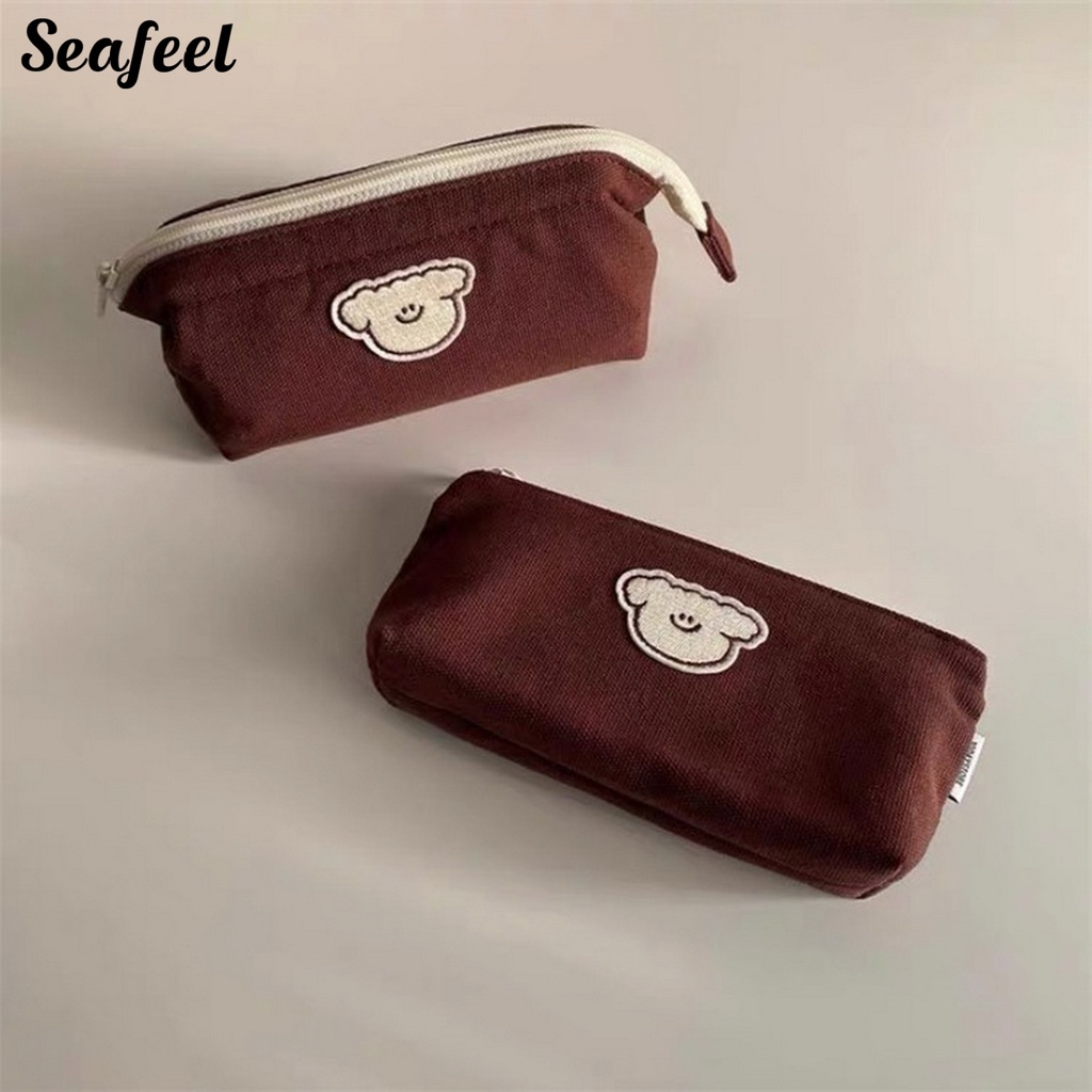 Túi Đựng Bút Bằng Vải Bạt Có Khóa Kéo Bề Mặt In Họa Tiết Chó / Mèo Dễ Thương Chống Mài Mòn Cho Học Sinh / Văn Phòng