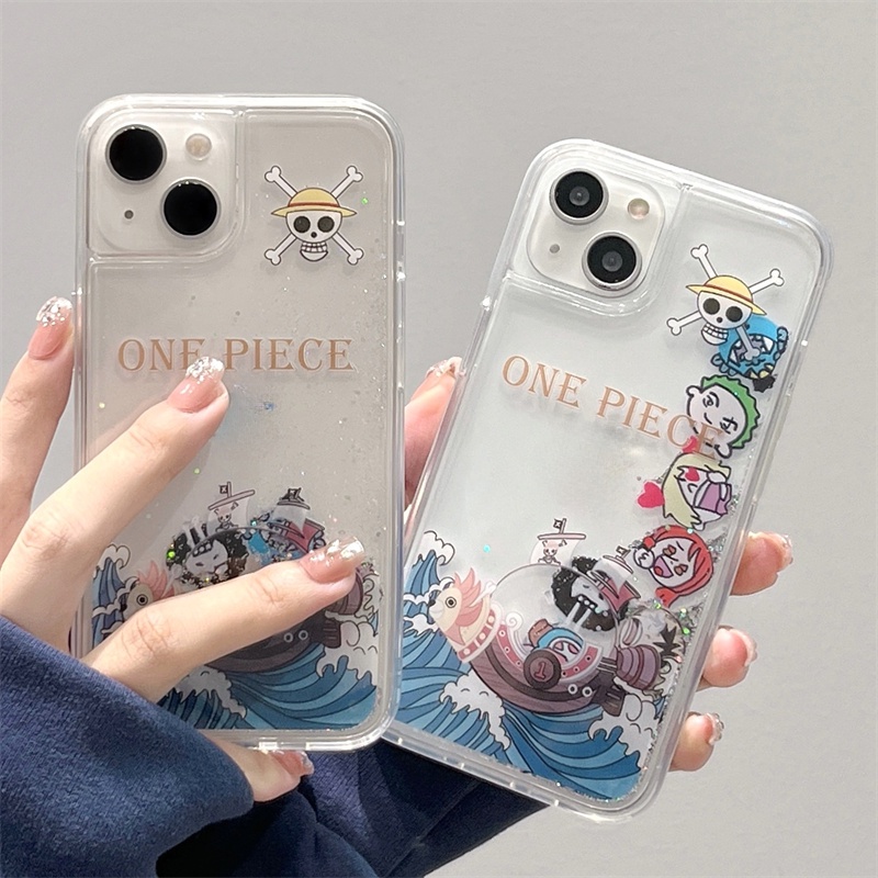Ốp Điện Thoại Cát Chảy Trong Suốt In Hoạt Hình One Piece Cho iPhone 14 Pro Max / 14 Pro / 13 Pro Max / 12 Pro Max / 11 Pro Max