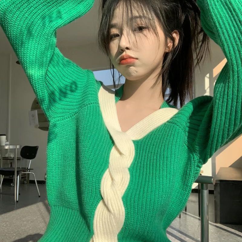 Áo Khoác Cardigan Dệt Kim Cổ Chữ V Thiết Kế Mới Đơn Giản Thời Trang Dành Cho Nữ