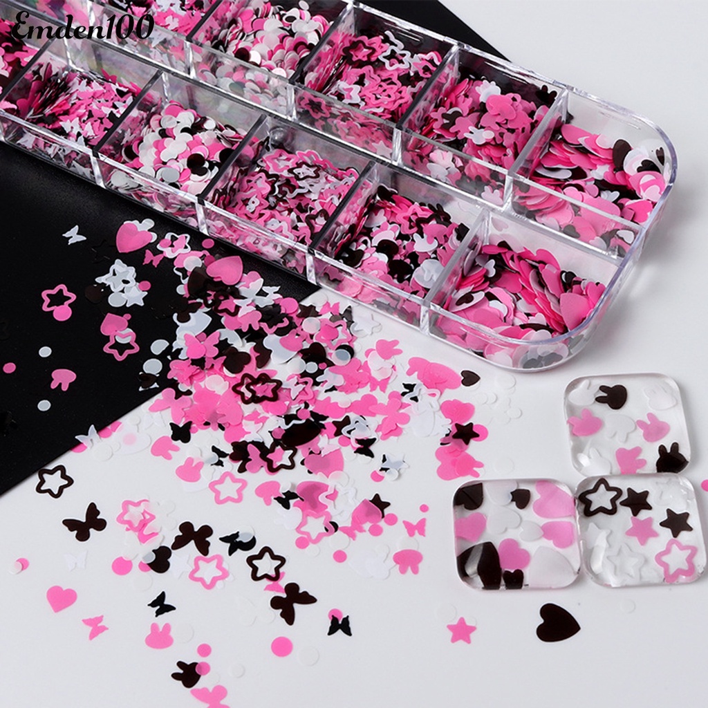 1 Hộp 12 Ngăn Đựng Phụ Kiện Trang Trí Móng Tay Xinh Xắn