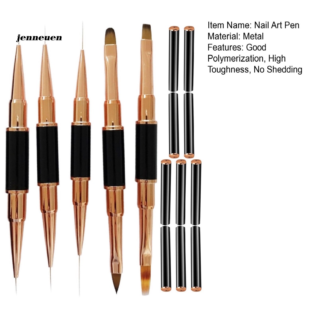 Set 5 Cọ Vẽ Trang Trí Móng Nghệ Thuật Bằng Kim Loại Hai Đầu Màu Vàng Hồng
