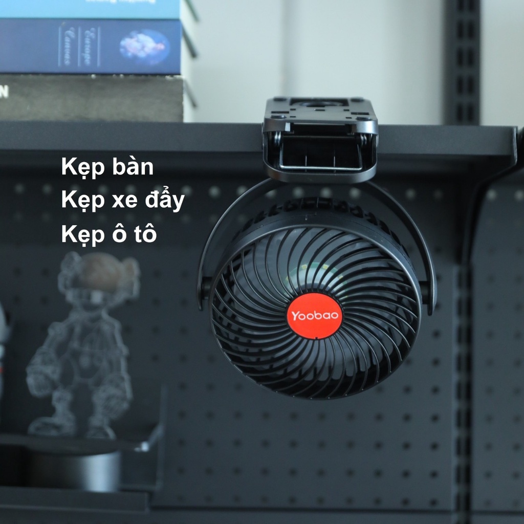 Quạt kẹp tích điện Yoobao F8 có đèn chiếu sáng, kiêm sạc dự phòng 3in1 pin 8000mAh, dùng liên tục 12 tiếng tới 33 tiếng