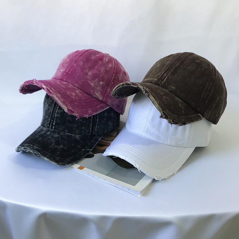 Mũ Lưỡi Trai Denim Màu Đen Thiết Kế Rách Phong Cách Retro Cá Tính Cho Nam