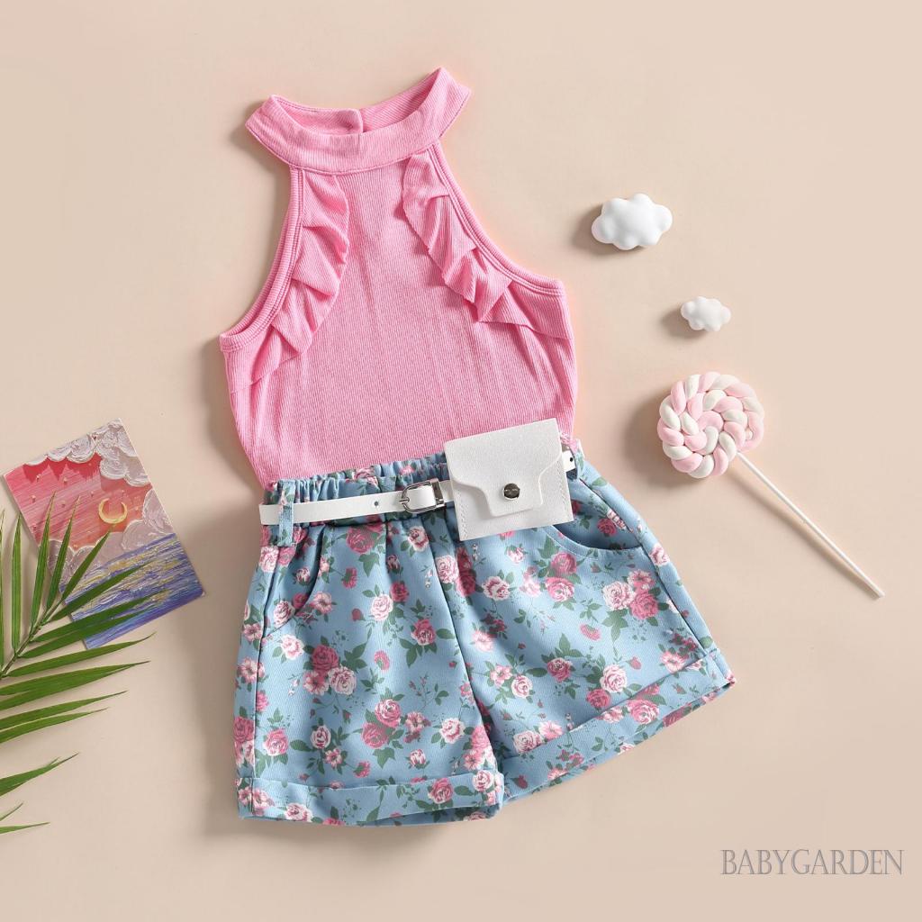 Set Áo Tank Top Sát Nách + Quần Sọt Hoa Cho Bé Gái 4-7 Tuổi