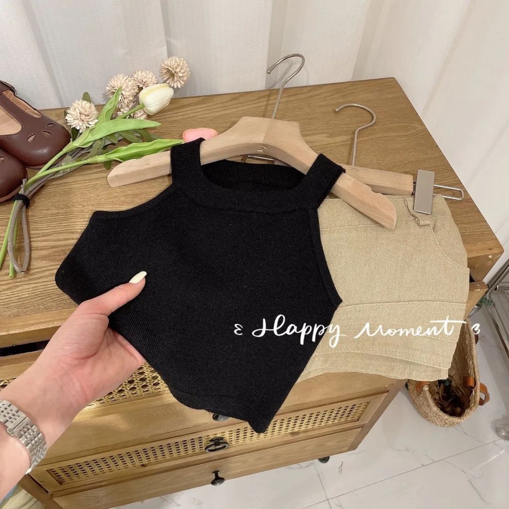 Set Áo Thun Ngắn Tay + Chân Váy Yếm Denim Phong Cách Hàn Quốc Thời Trang Mùa Hè Cho Bé Gái