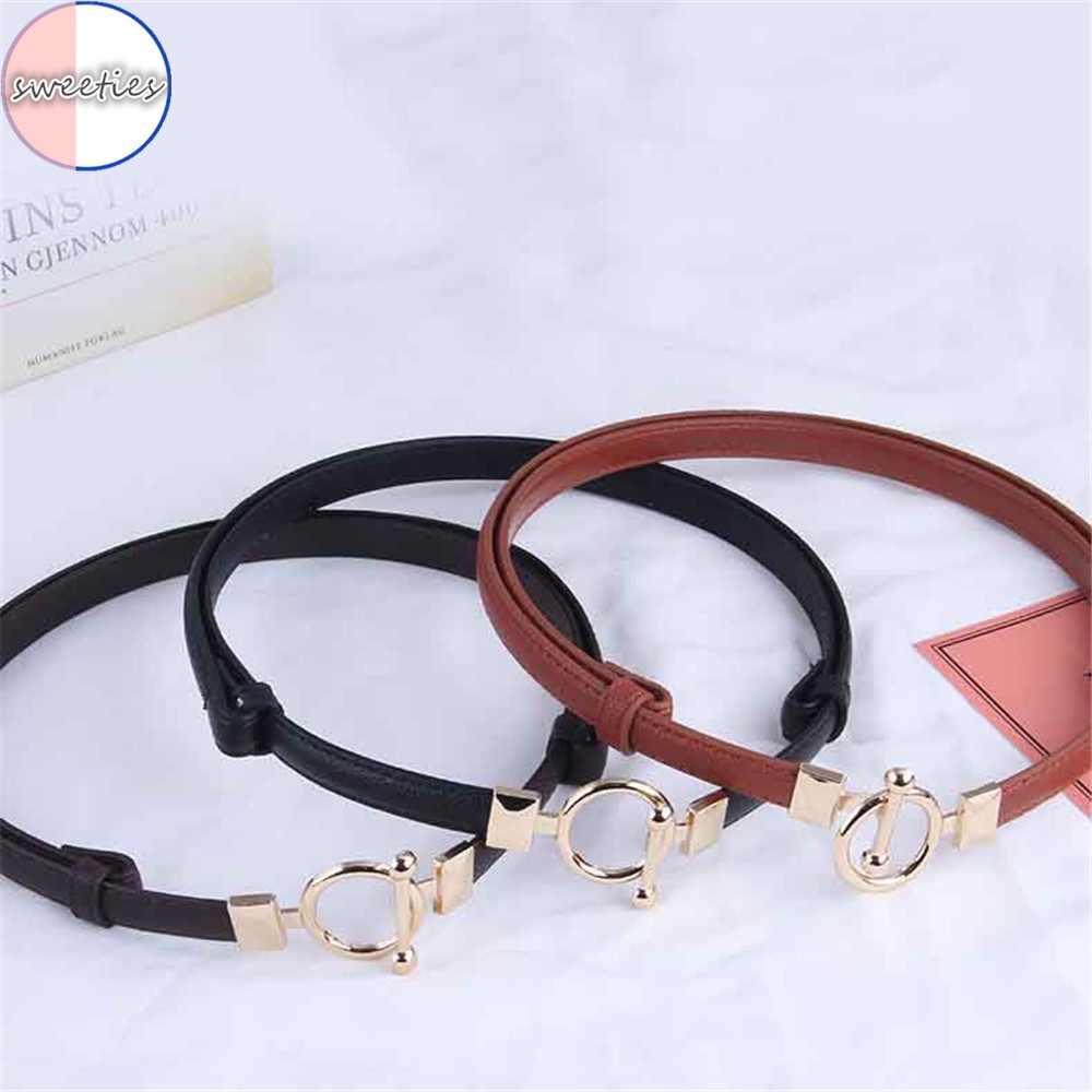 Thắt lưng da PU phối khóa kim loại dạng tròn thời trang dành cho nữ