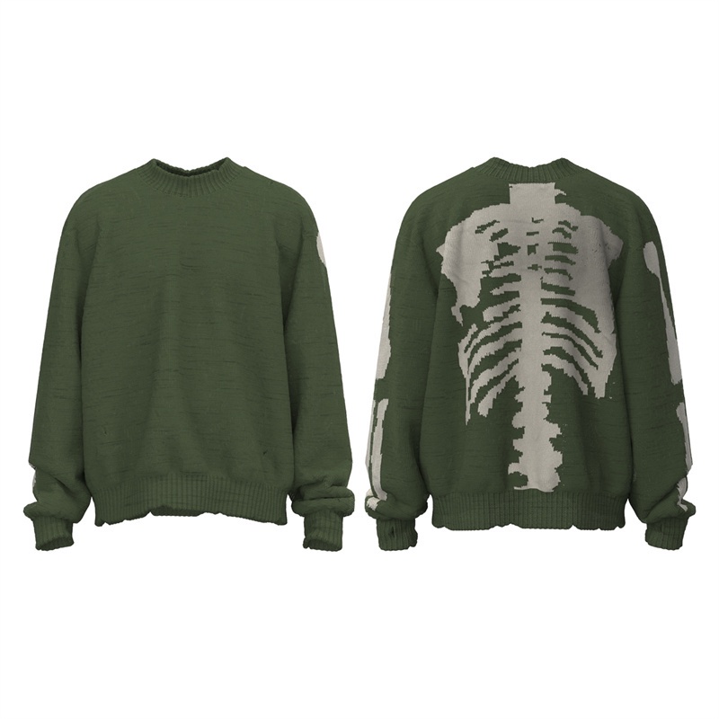 Áo Khoác Cardigan Cổ Tròn Tay Dài Màu Xanh Lá Cây Khoét Lỗ Chéo Thời Trang Xu Hướng Cho Cặp Đôi KAPITAL