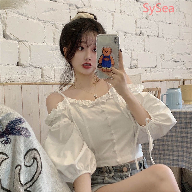 Áo Kiểu Trễ Vai Đính Nơ Thời Trang Mùa Hè Cho Nữ