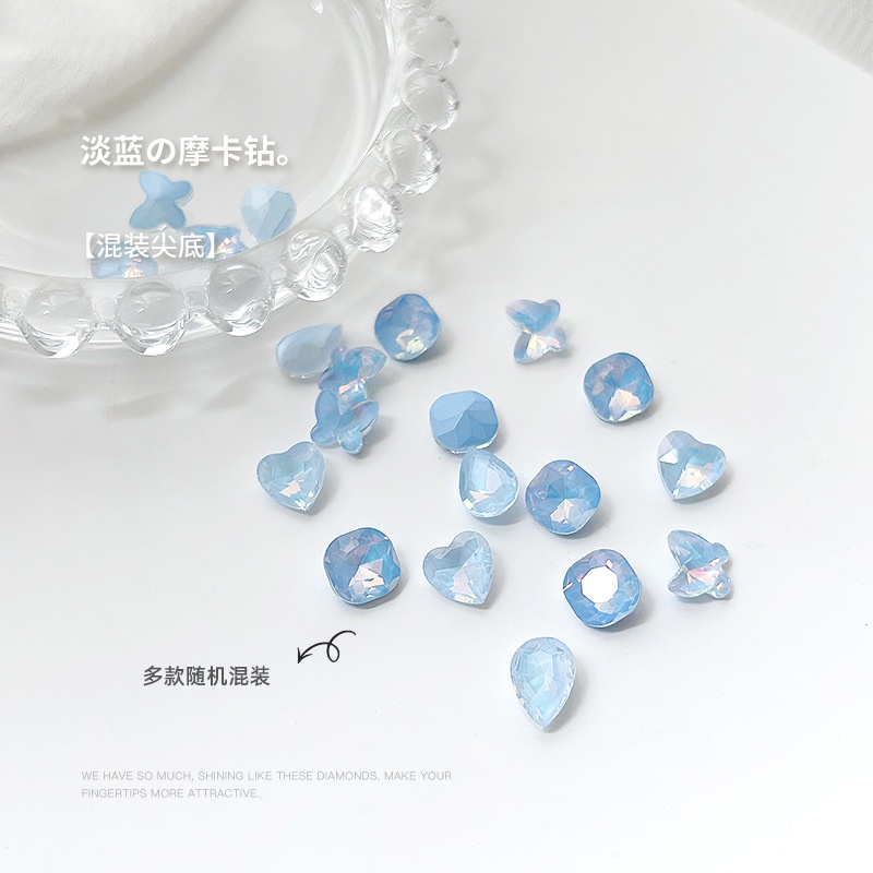 Phụ Kiện Đá Mocha Hình Bướm / Trái Tim / Kim Cương Lấp Lánh Ánh Trăng / Xanh Lam / Trắng