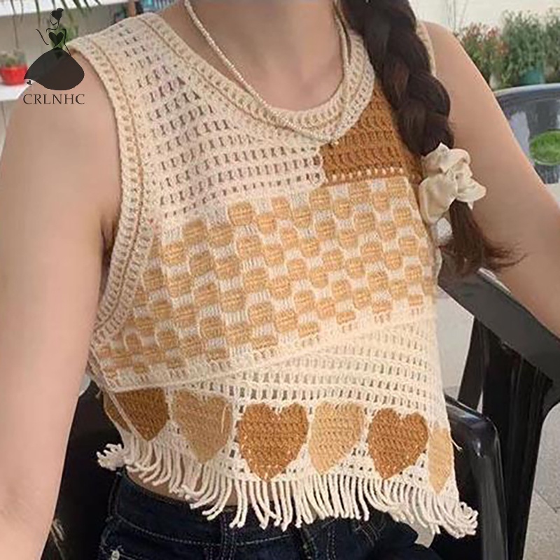 Áo Dệt Kim Sát Nách Cổ Tròn Thêu Họa Tiết Rỗng Thời Trang Mùa Hè Cho Nữ