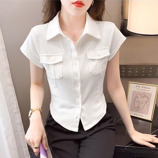 Áo Sơ Mi Cotton Tay Ngắn Dáng Ôm Thời Trang Mùa Hè Phong Cách Hàn Quốc Dành Cho Nữ