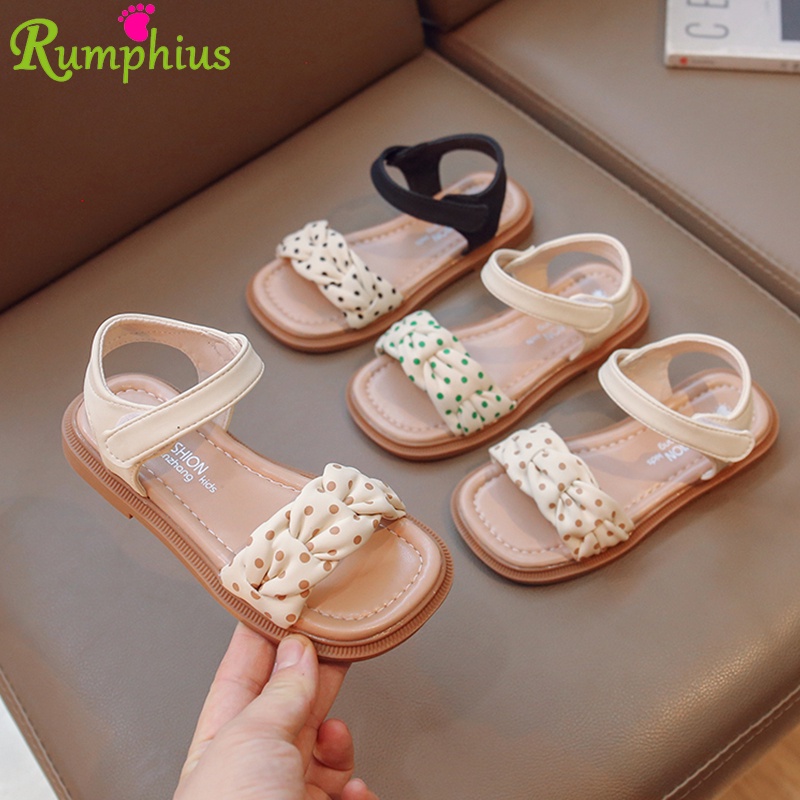 Rumphius Xăng đan Hở Ngón Đế Mềm Chống Trượt Họa Tiết Chấm Bi Size 23-36 Cho Bé Gái